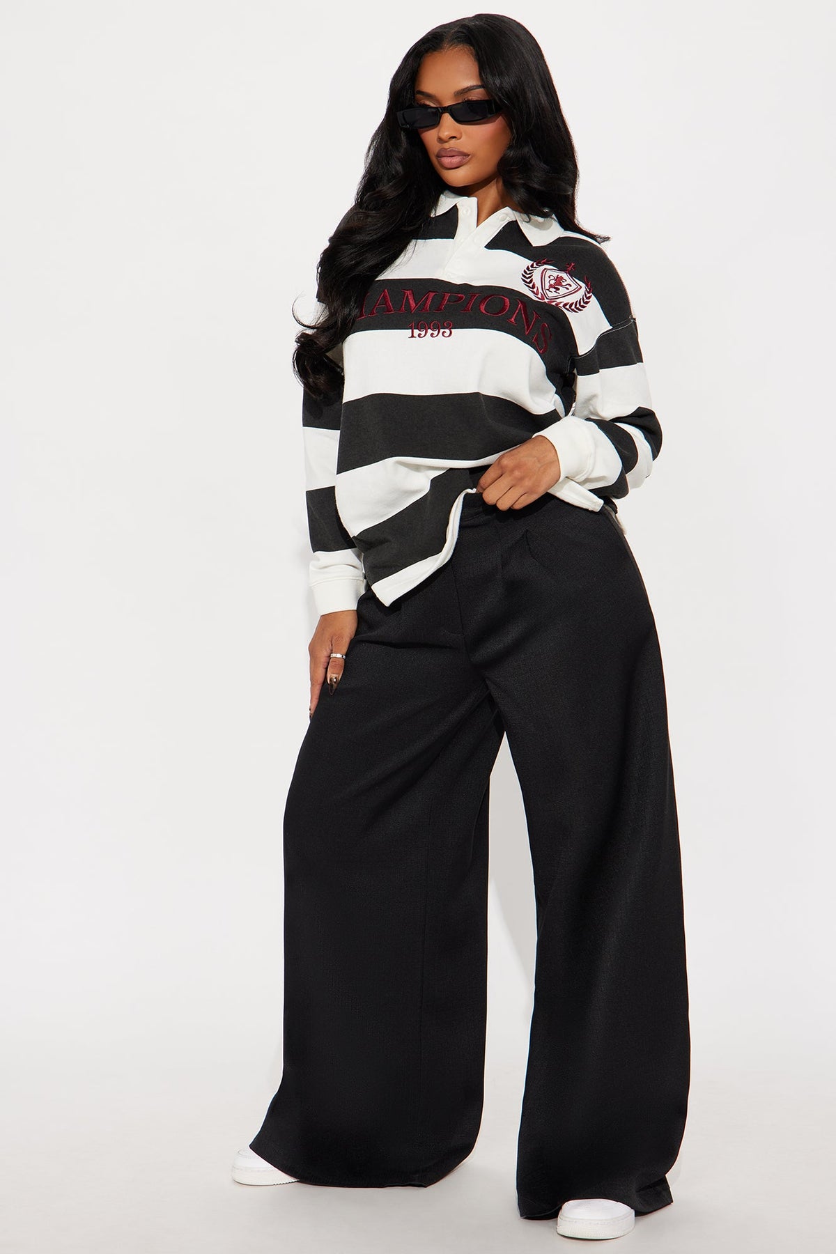 Elan de Paris™ Champions Striped Embroidered Polo - Black