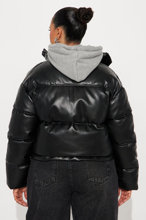 Elan de Paris™ Blake Layered Faux Leather Puffer Jacket - Black/combo