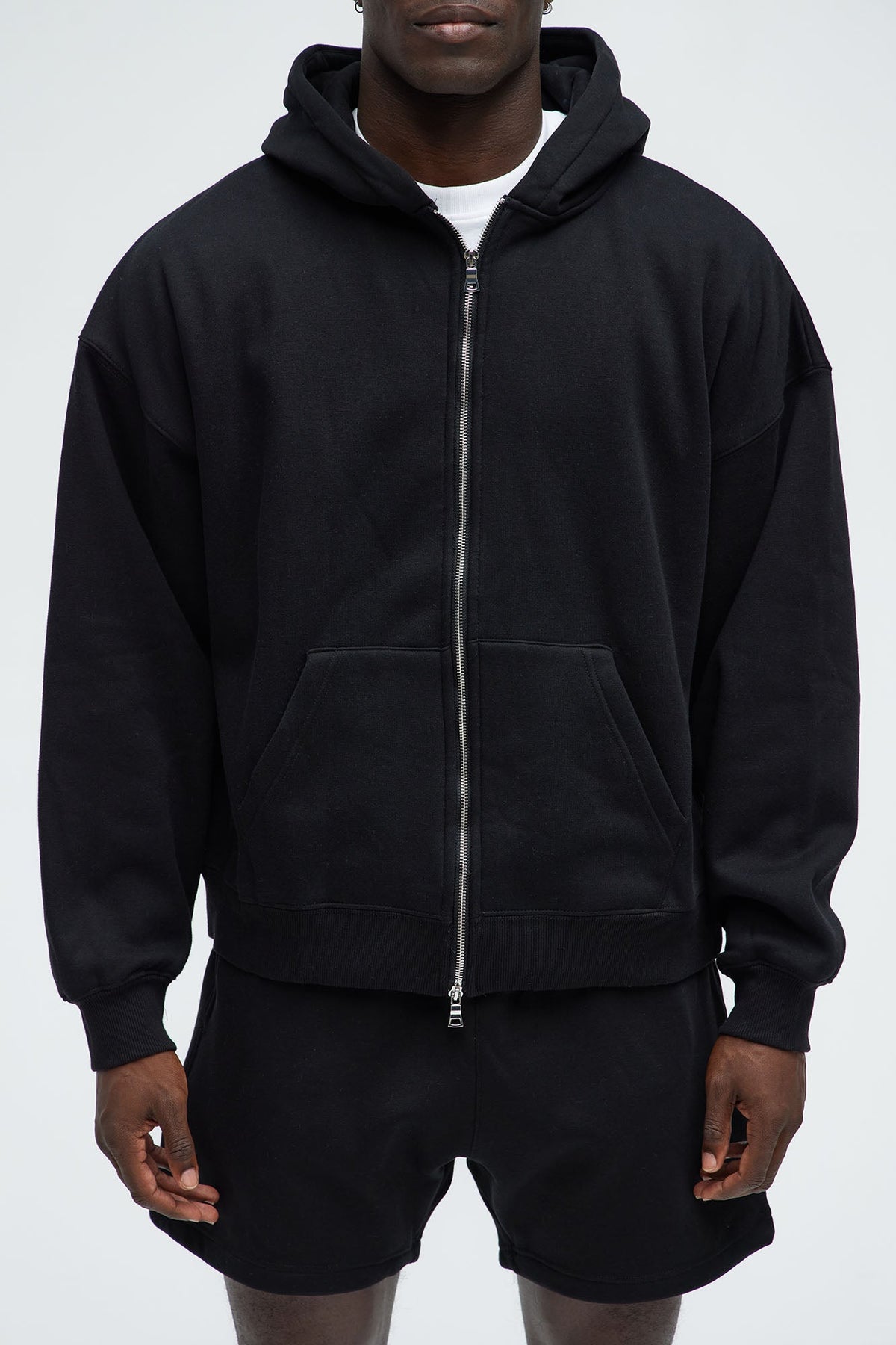 Elan de Paris™ Tyson Oversized Heavyweight Zip Up - Black