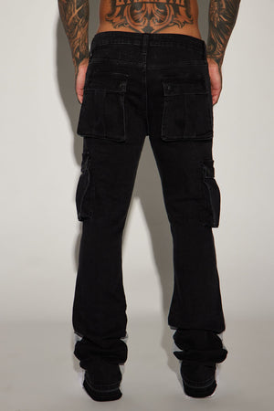 Elan de Paris™ Carried Cargo Stacked Skinny Flared Jeans - Black