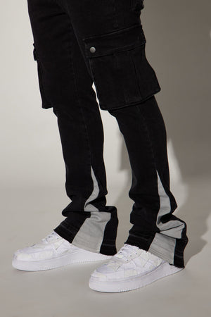 Elan de Paris™ Carried Cargo Stacked Skinny Flared Jeans - Black