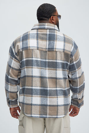 Elan de Paris™ Wanted Plaid Shacket - Tan/Multi