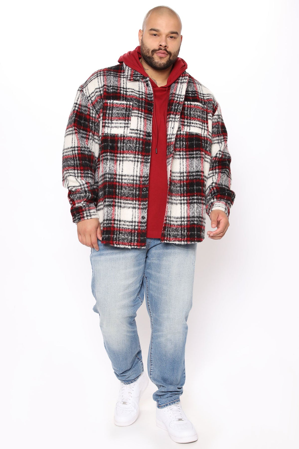 Elan de Paris™ Move Up Plaid Shacket - Red/combo