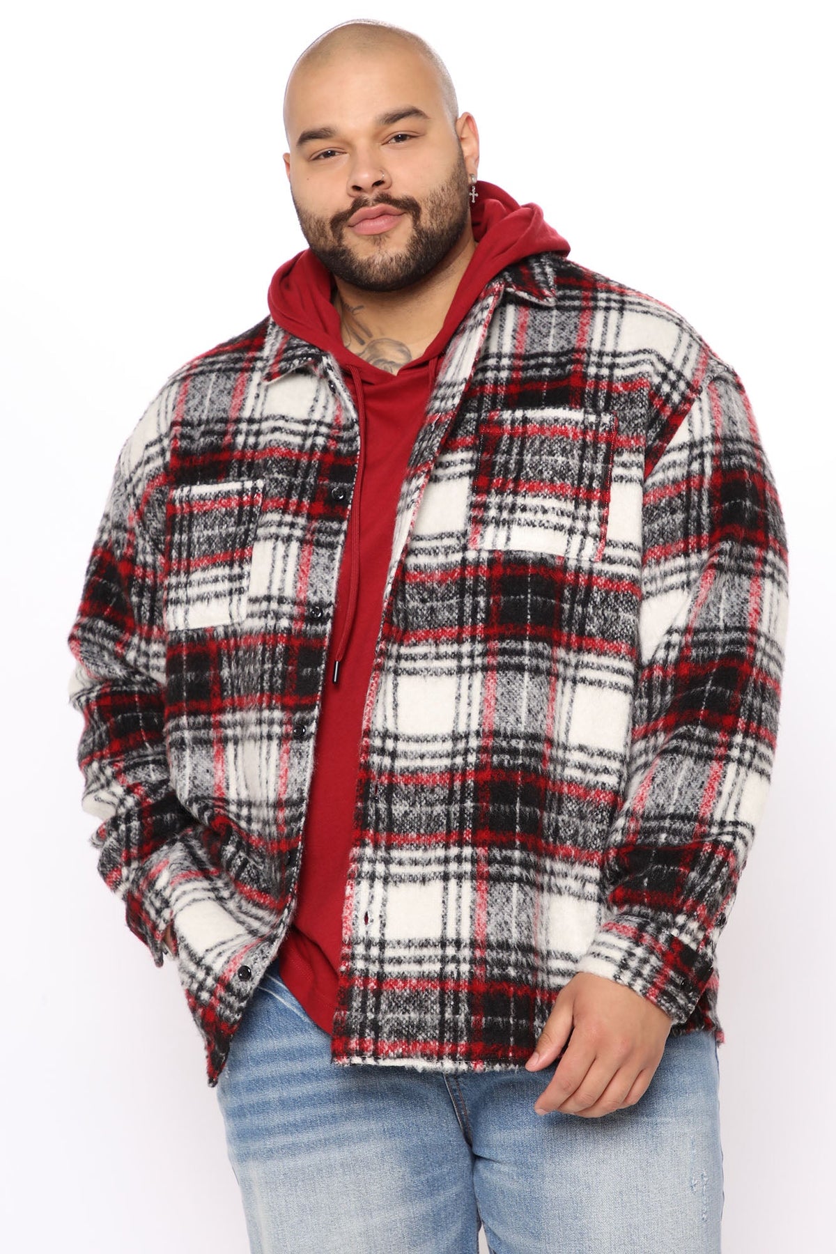 Elan de Paris™ Move Up Plaid Shacket - Red/combo