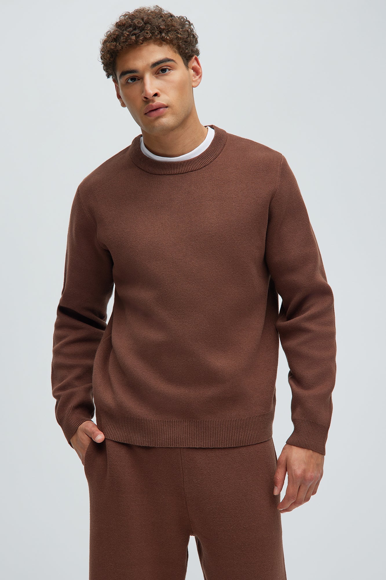 Elan de Paris™ Recline Sweater Knit Crewneck - Brown
