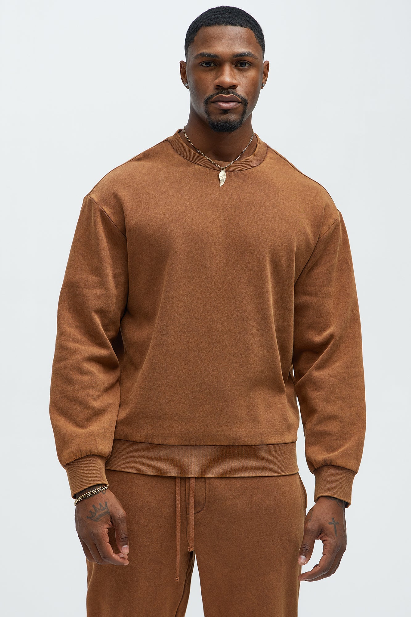 Elan de Paris™ Tyson Heavy Wash Crewneck Sweatshirt - Dark Brown