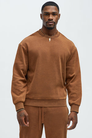 Elan de Paris™ Tyson Heavy Wash Crewneck Sweatshirt - Dark Brown