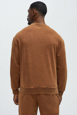 Elan de Paris™ Tyson Heavy Wash Crewneck Sweatshirt - Dark Brown