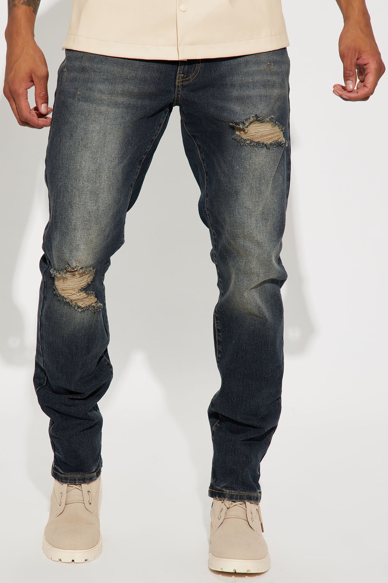 Elan de Paris™ Day To Day Distressed Slim Jeans - Dark Wash