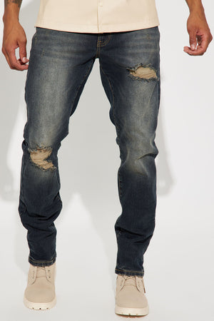 Elan de Paris™ Day To Day Distressed Slim Jeans - Dark Wash