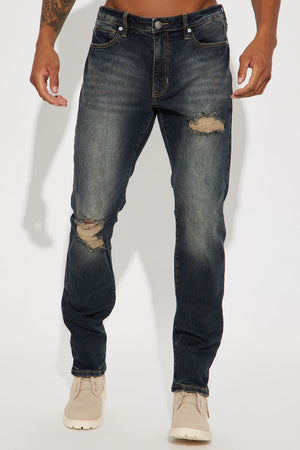 Elan de Paris™ Day To Day Distressed Slim Jeans - Dark Wash