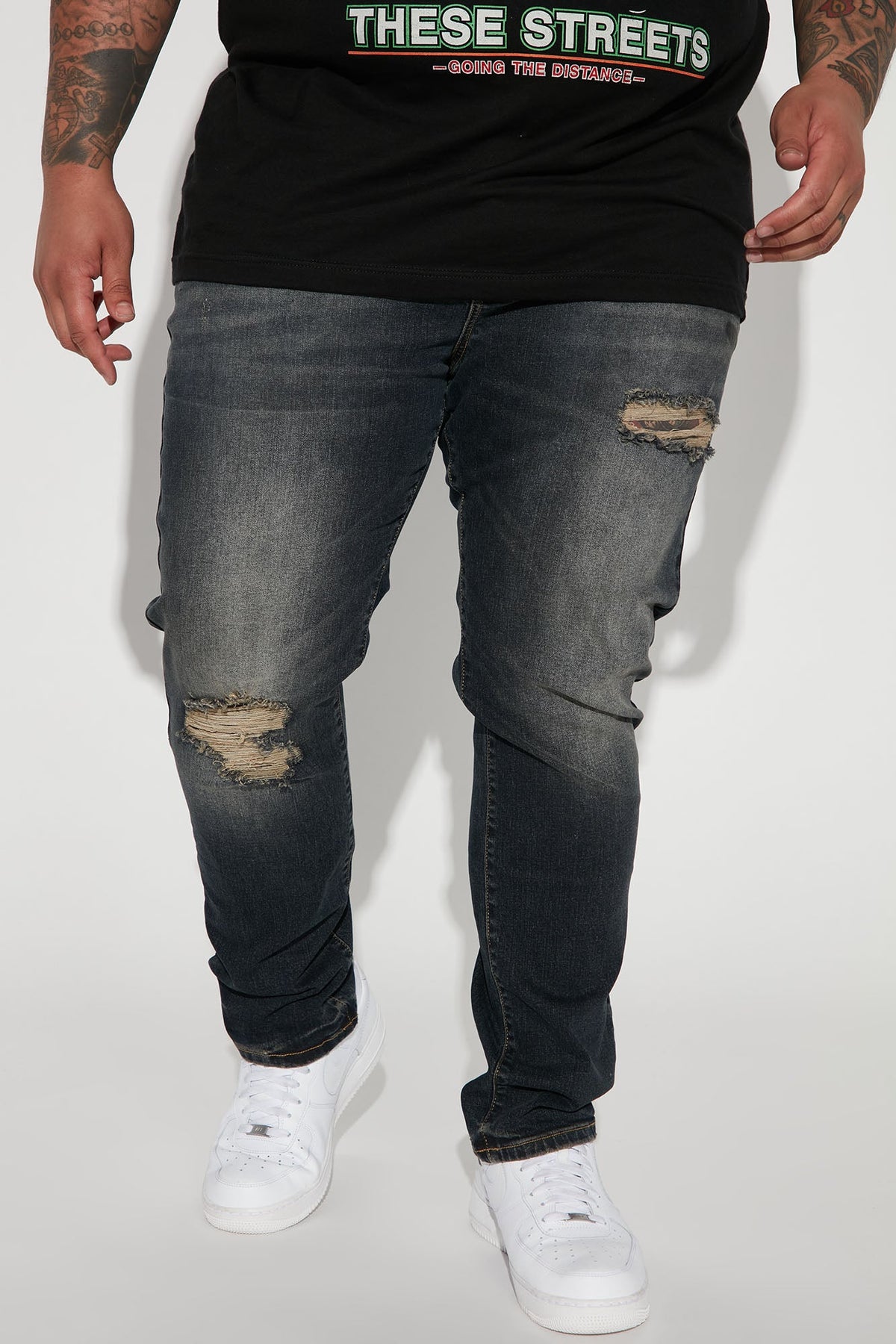 Elan de Paris™ Day To Day Distressed Slim Jeans - Dark Wash