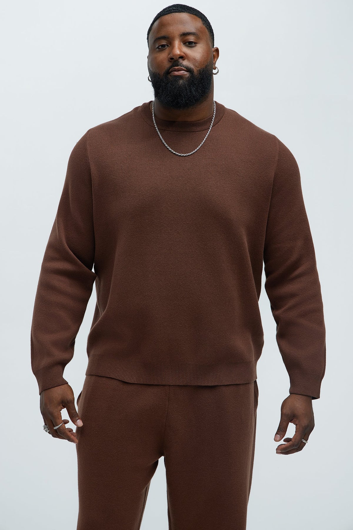 Elan de Paris™ Recline Sweater Knit Crewneck - Brown