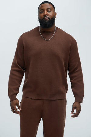 Elan de Paris™ Recline Sweater Knit Crewneck - Brown