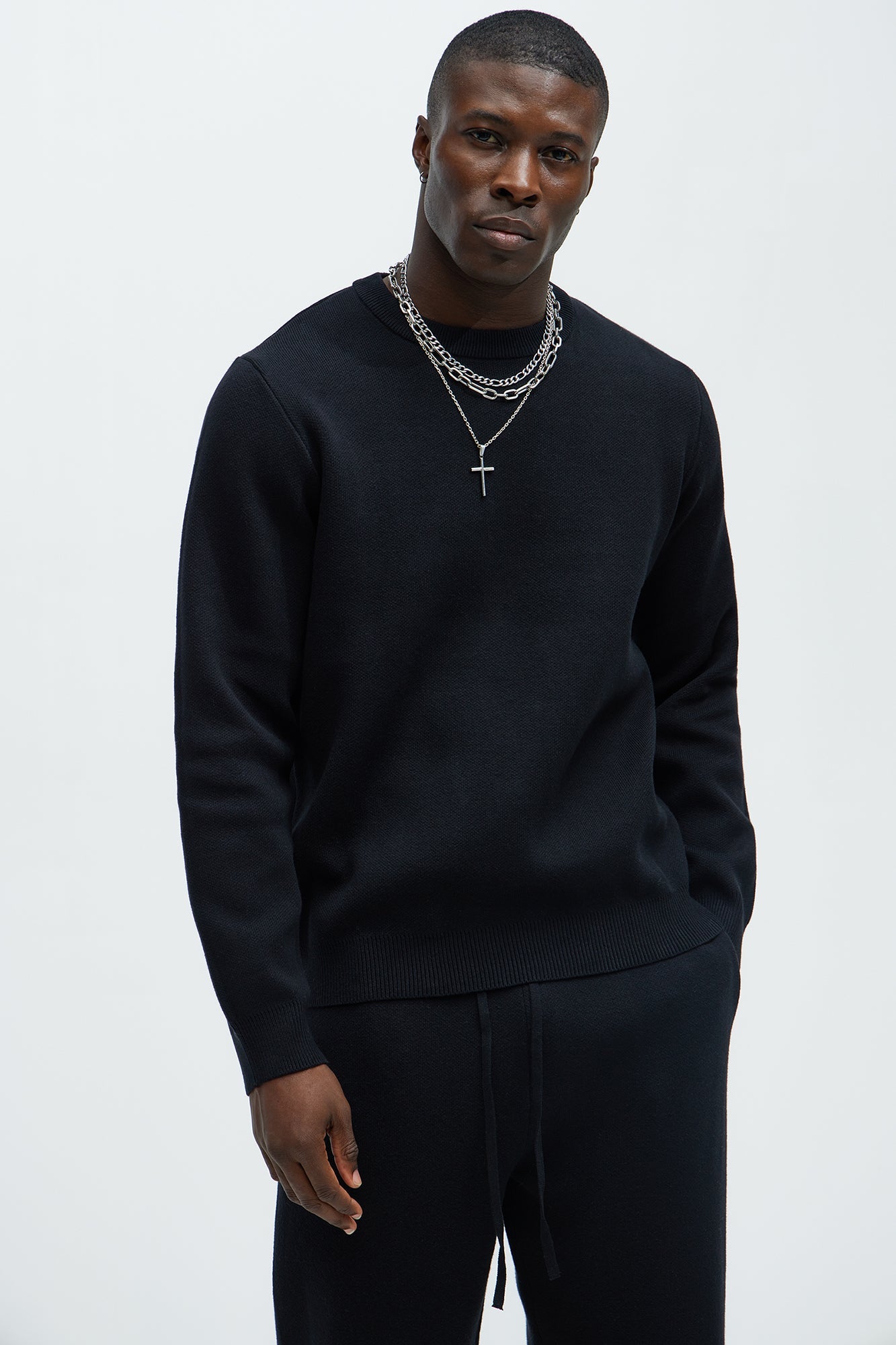 Elan de Paris™ Recline Sweater Knit Crewneck - Black