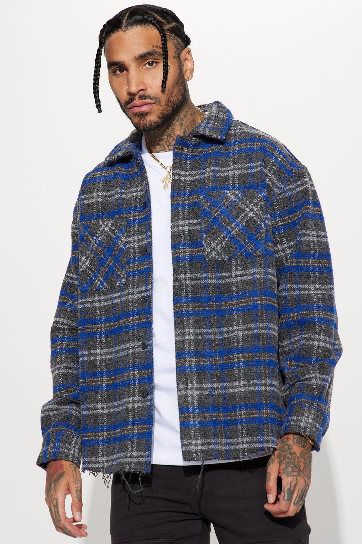 Elan de Paris™ Ride With Me Plaid Shacket - Blue/combo