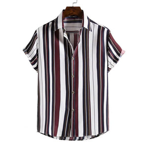 2021 Summer New Fashion Casual Men Stripes/Tree Printed Short Sleeve Turn-Down Collar Slim Hawaiian Shirt Beachwear for Travel