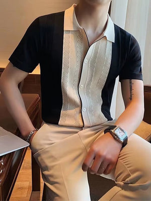 striped knit polo