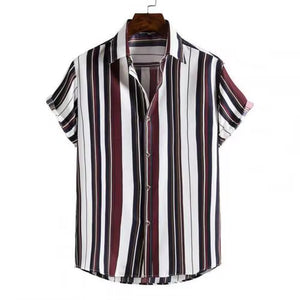2021 Summer New Fashion Casual Men Stripes/Tree Printed Short Sleeve Turn-Down Collar Slim Hawaiian Shirt Beachwear for Travel