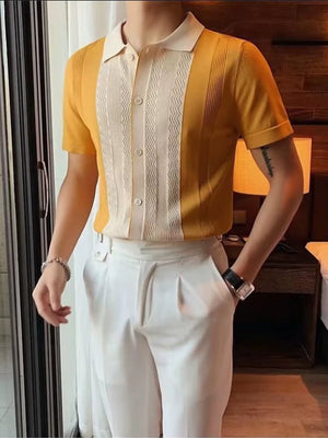 striped knit polo