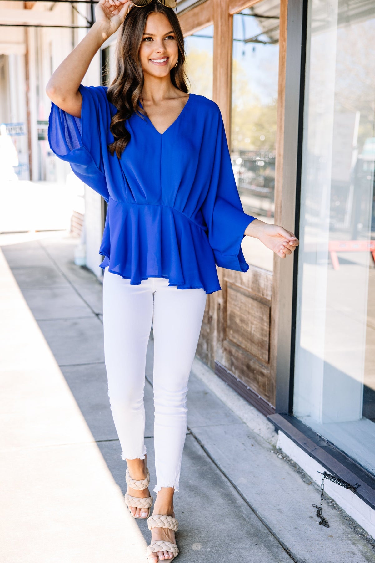 Tell It All Royal Blue Kimono Sleeve Blouse