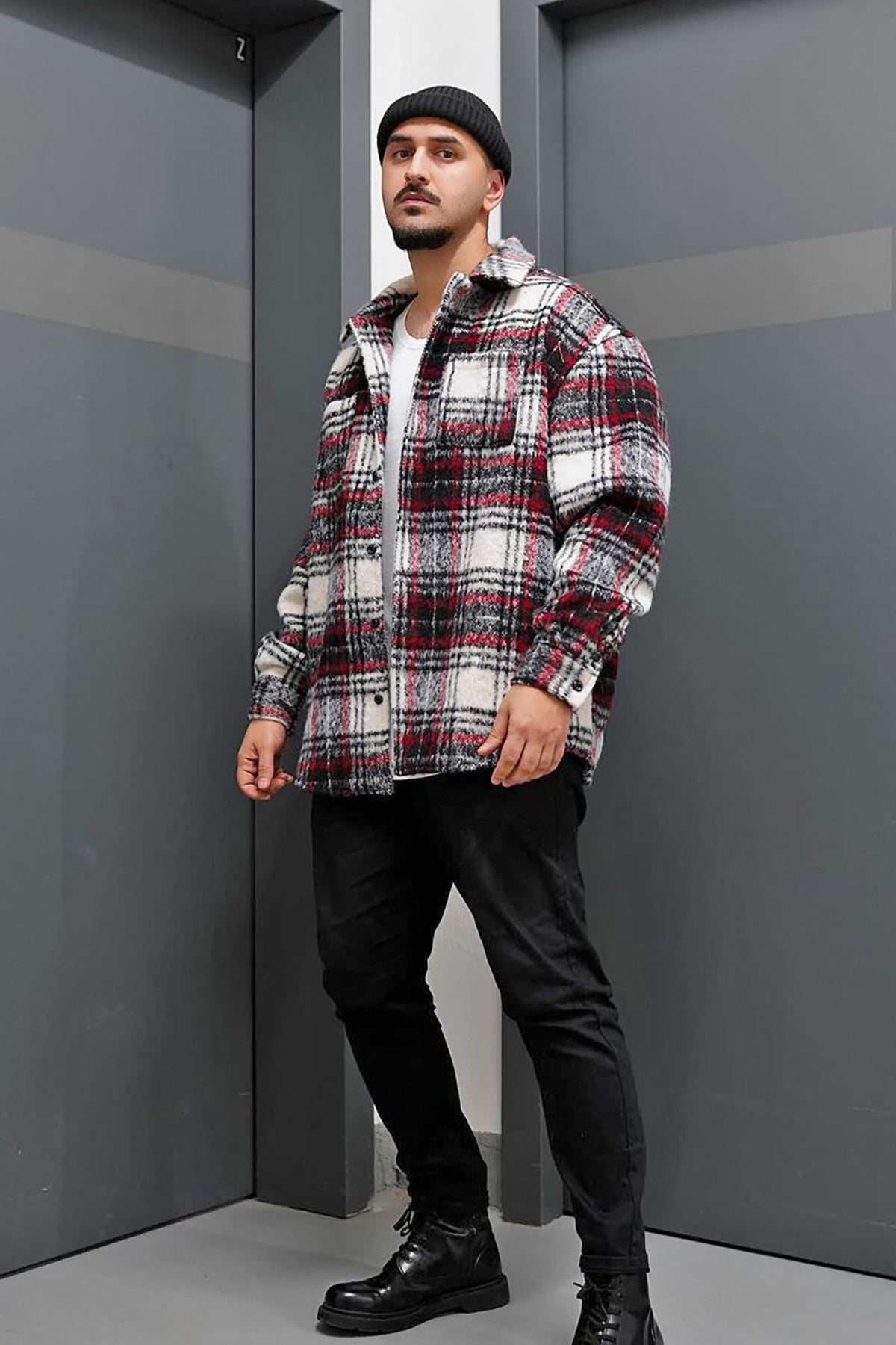 Elan de Paris™ Move Up Plaid Shacket - Red/combo