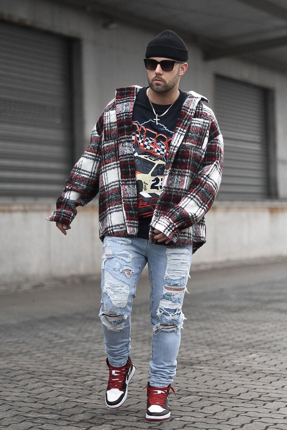 Elan de Paris™ Move Up Plaid Shacket - Red/combo