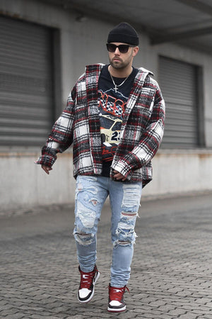 Elan de Paris™ Move Up Plaid Shacket - Red/combo