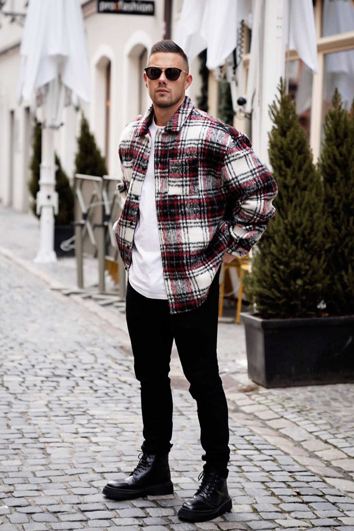 Elan de Paris™ Move Up Plaid Shacket - Red/combo