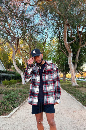 Elan de Paris™ Move Up Plaid Shacket - Red/combo