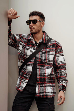 Elan de Paris™ Move Up Plaid Shacket - Red/combo