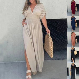 bat-sleeve v-neck dress
