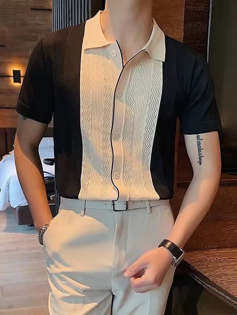 striped knit polo