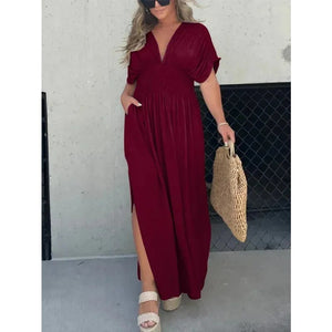 bat-sleeve v-neck dress