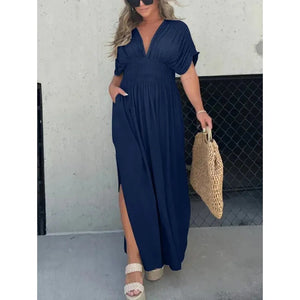 bat-sleeve v-neck dress